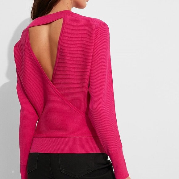 *NWT* Express Hot Pink Ribbed Open Back Dolman Sleeve Sweater - Picture 1 of 16